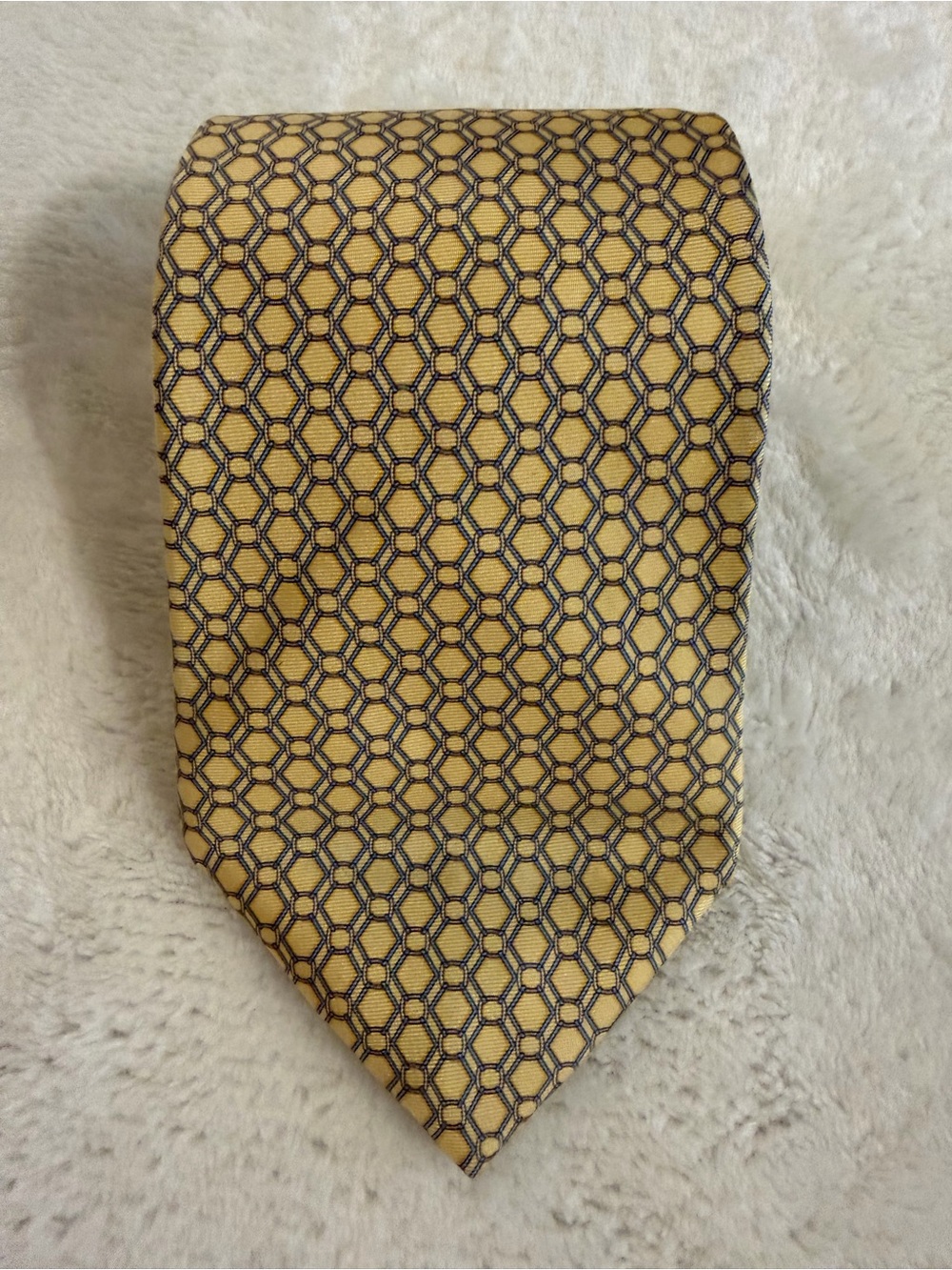 Brooks Brothers Makers Pure Silk Tie Yellow Blue Geometric Italy USA 60”